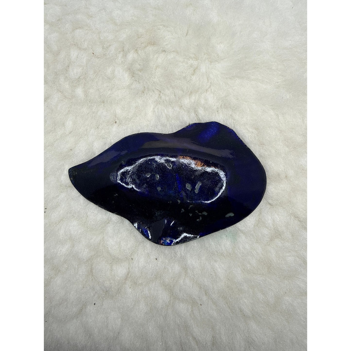 Vintage French Cobalt Blue Enamel Floral Trinket Dish Gold Leaf Accents