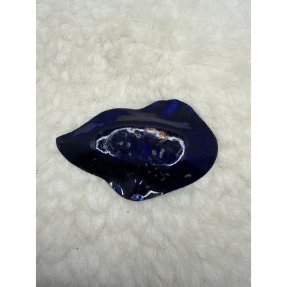 Vintage French Cobalt Blue Enamel Floral Trinket Dish Gold Leaf Accents