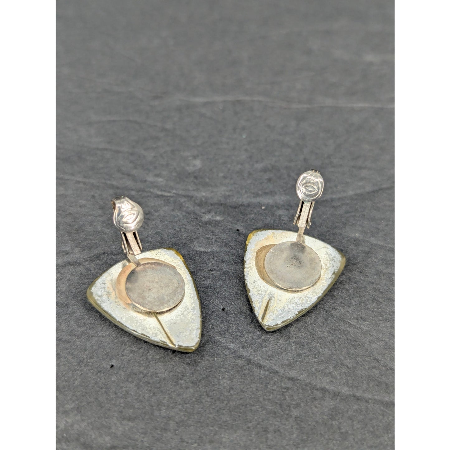 Vintage Mid-Century Silver Tone Sculptural Clip-On Earrings Retro