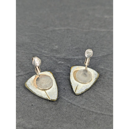 Vintage Mid-Century Silver Tone Sculptural Clip-On Earrings Retro