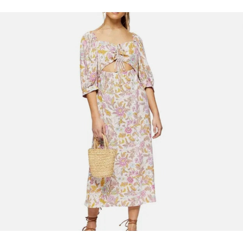 NEW TOPSHOP Topshop Floral Cutout Midi Dress Size 2 Extra Small