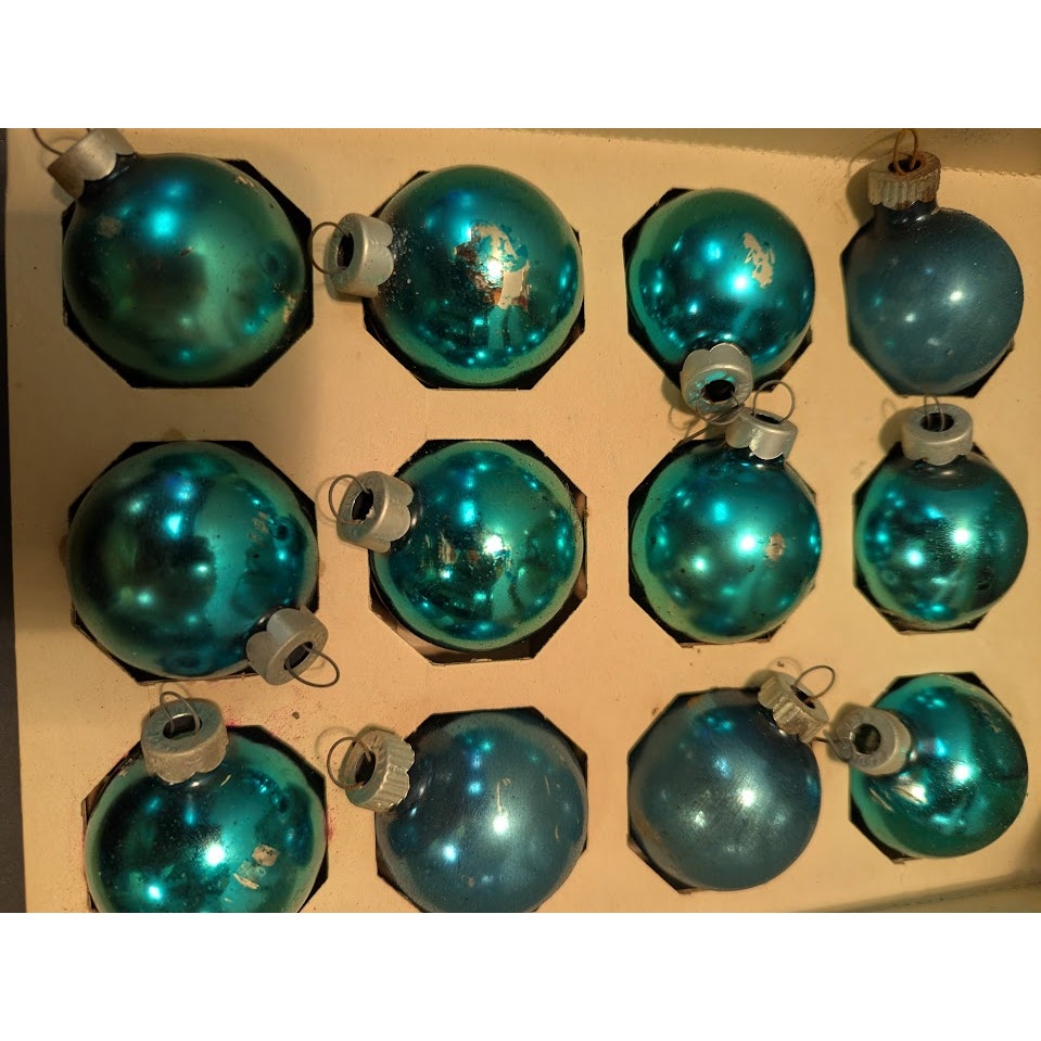 2 boxes (24pcs) Hand Blown Christmas glass ornaments Shiny Brite Multicolor 2"