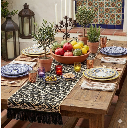 Handmade OAXACAN Table Bed Console Dresser Runner Embroidery Geometric Linens
