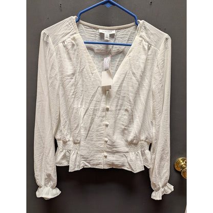 Topshop White blouse Peasant Crop Top Size 8 NWT Ruffle Neckline Puff Sleeve NEW