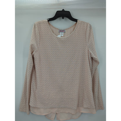 Three Pink Hearts Blush Pink Textured Split Back Tunic Blouse Large NWT