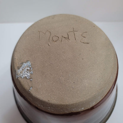 Stuidio Art Pottery Bowl Signed Earthtones Clay Signed MONTE rimmed top