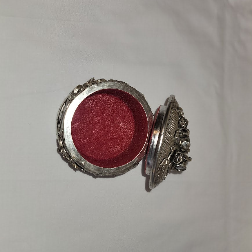 Jewelry Trinket Box Vanity Box Art Nouveau Style Resin Repousse Silvertone Lined