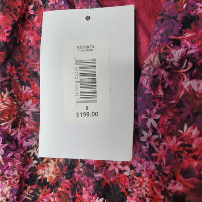 NEW $188 Mark & Jame Badgley Mischka 8 Pink Multi Floral Swing Dress Long Sleeve