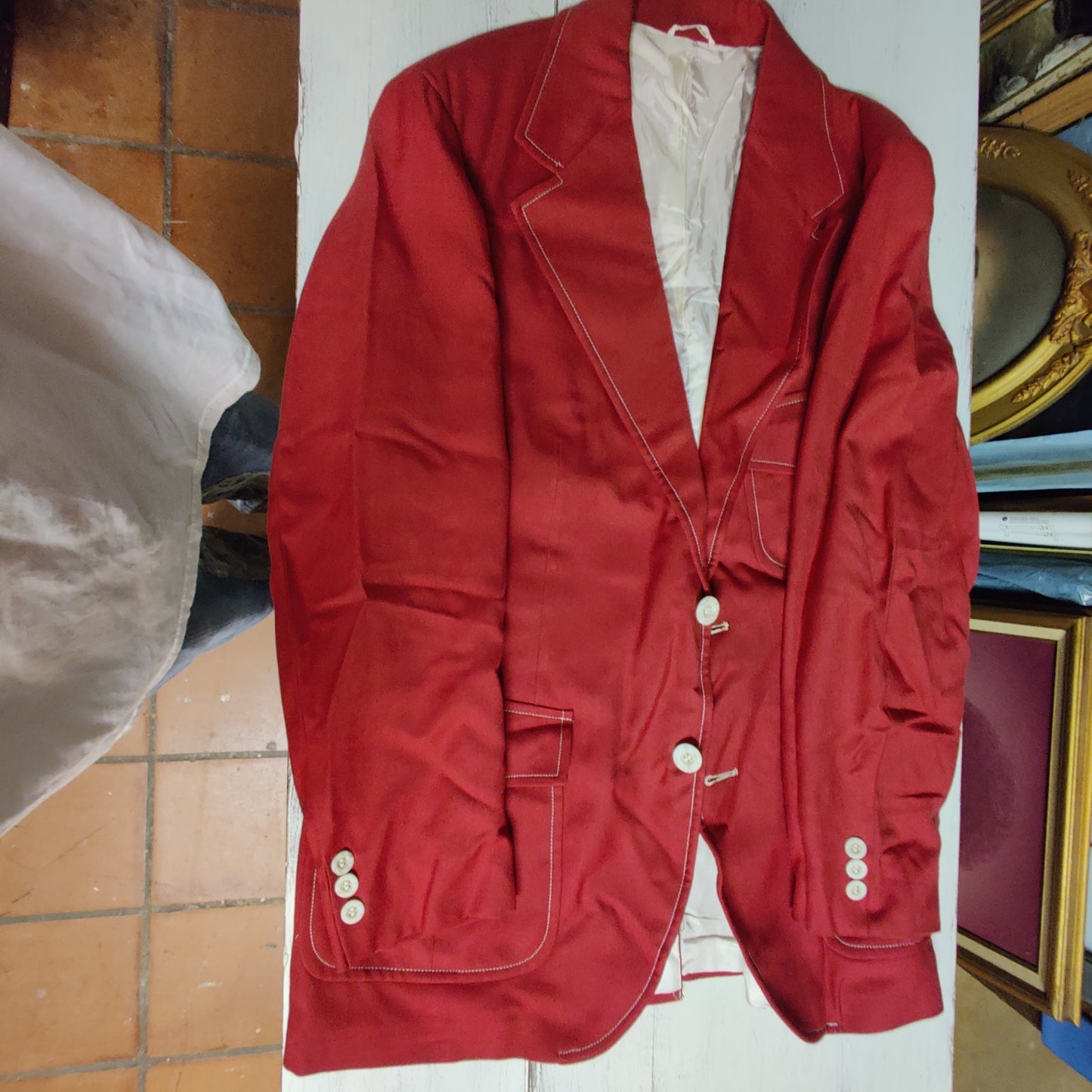 Vintage Fletcher Cantor Red White Stitch Accent Blazer Jacket 40 Reg Sport Coat