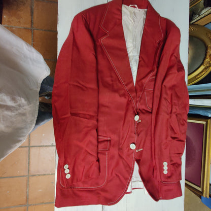 Vintage Fletcher Cantor Red White Stitch Accent Blazer Jacket 40 Reg Sport Coat