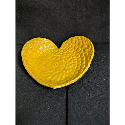Vintage Bright Yellow Textured Heart-Shaped Ceramic Trinket Dish