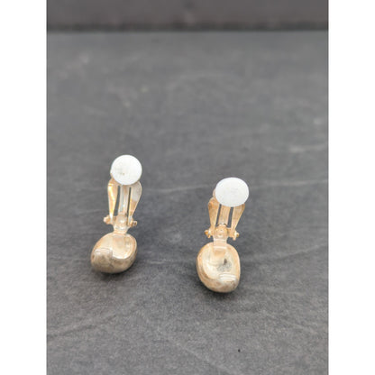 Vintage Premier USA Gold Tone Tear Drop Clip On Earrings Retro Statement 1980s
