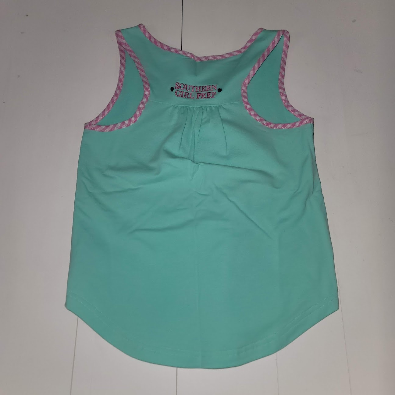 Southern Girl Prep NEW Sleeveless tank Shirt Cotton YOUTH medium GREENblue plaid