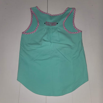 Southern Girl Prep NEW Sleeveless tank Shirt Cotton YOUTH medium GREENblue plaid
