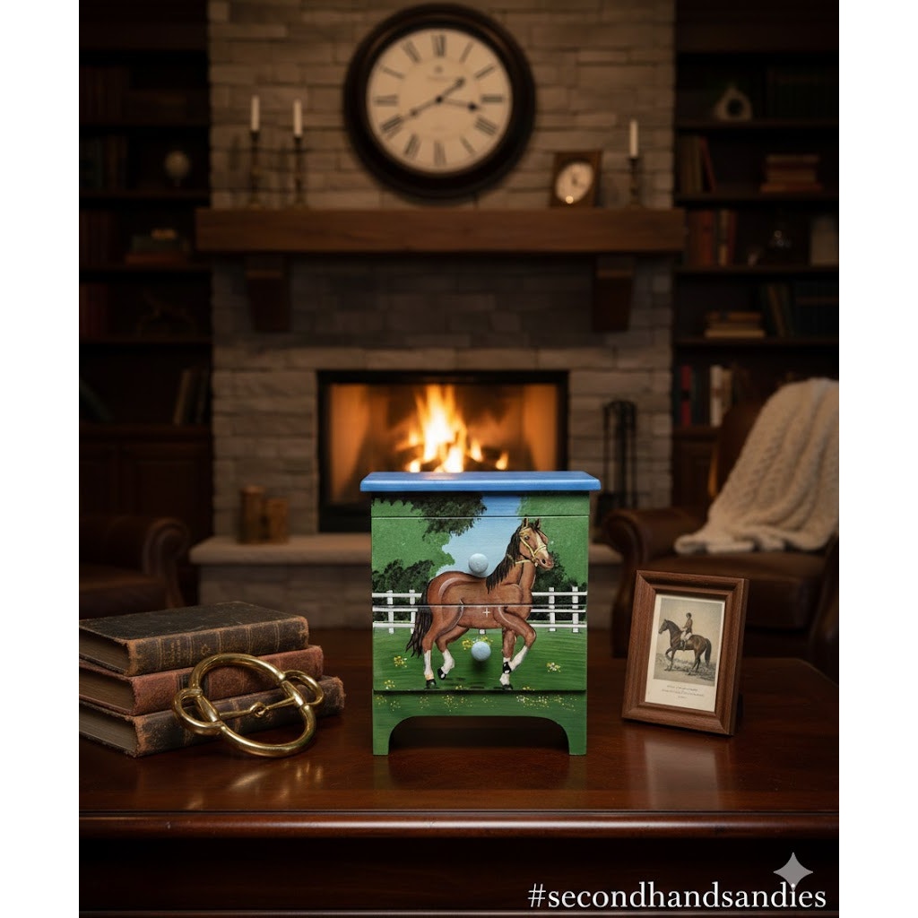 Vintage Hand-Painted Folk Art Horse 3-Drawer Miniature Chest Trinket Box