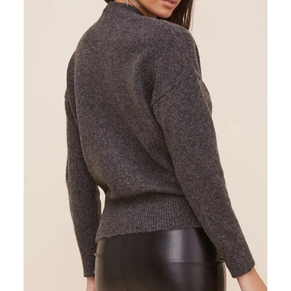NWT Astr The Label Pleated Plunge Wrap Front Sweater Sz Medium in Charcoal