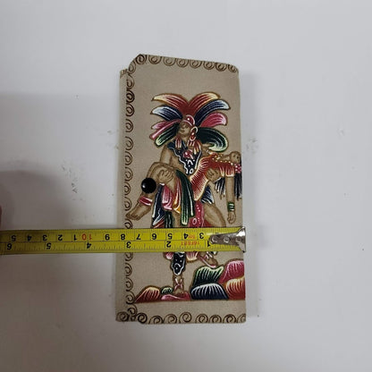 Hand tooled Suede leather wallet trifold Brown BOHO Chic Mexican Artisan warrior