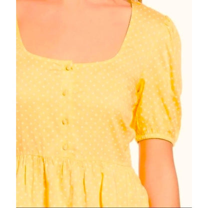 Vero Moda Boho Smocked Button Front Polka Dot Top Sz XL/Extra Large Yellow NWT