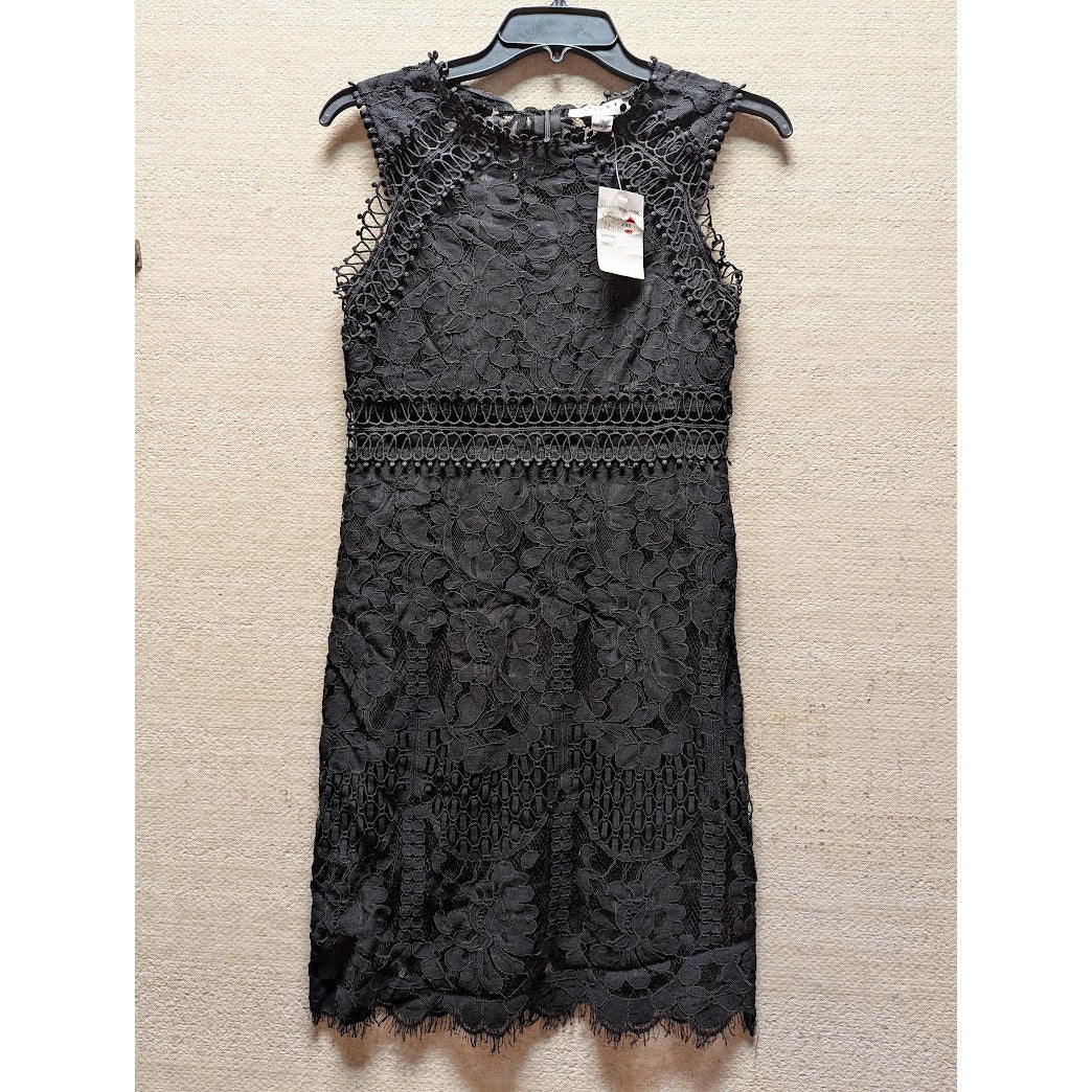 FAVLUX Black Lace/Crochet Overlay Lined Sleeveless Sheath Mini Dress Small NEW