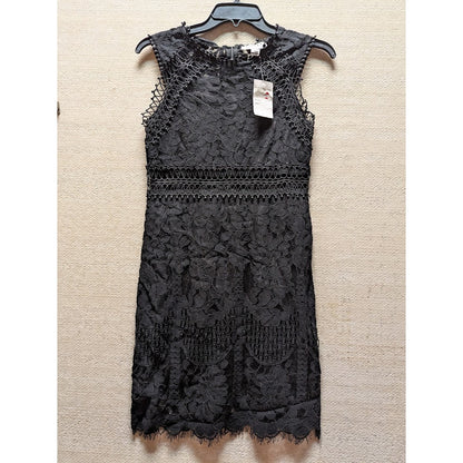 FAVLUX Black Lace/Crochet Overlay Lined Sleeveless Sheath Mini Dress Small NEW