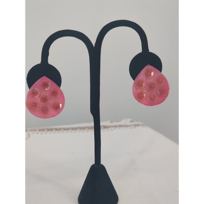 Vintage Pink Teardrop Clip-On Earrings Retro Studded Textured Pop Jewelry