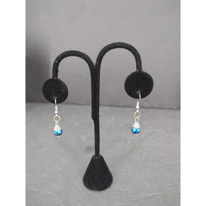 Vintage Silver Tone Blue Bead Dangle Earrings Boho Y2K Aesthetic Fashion