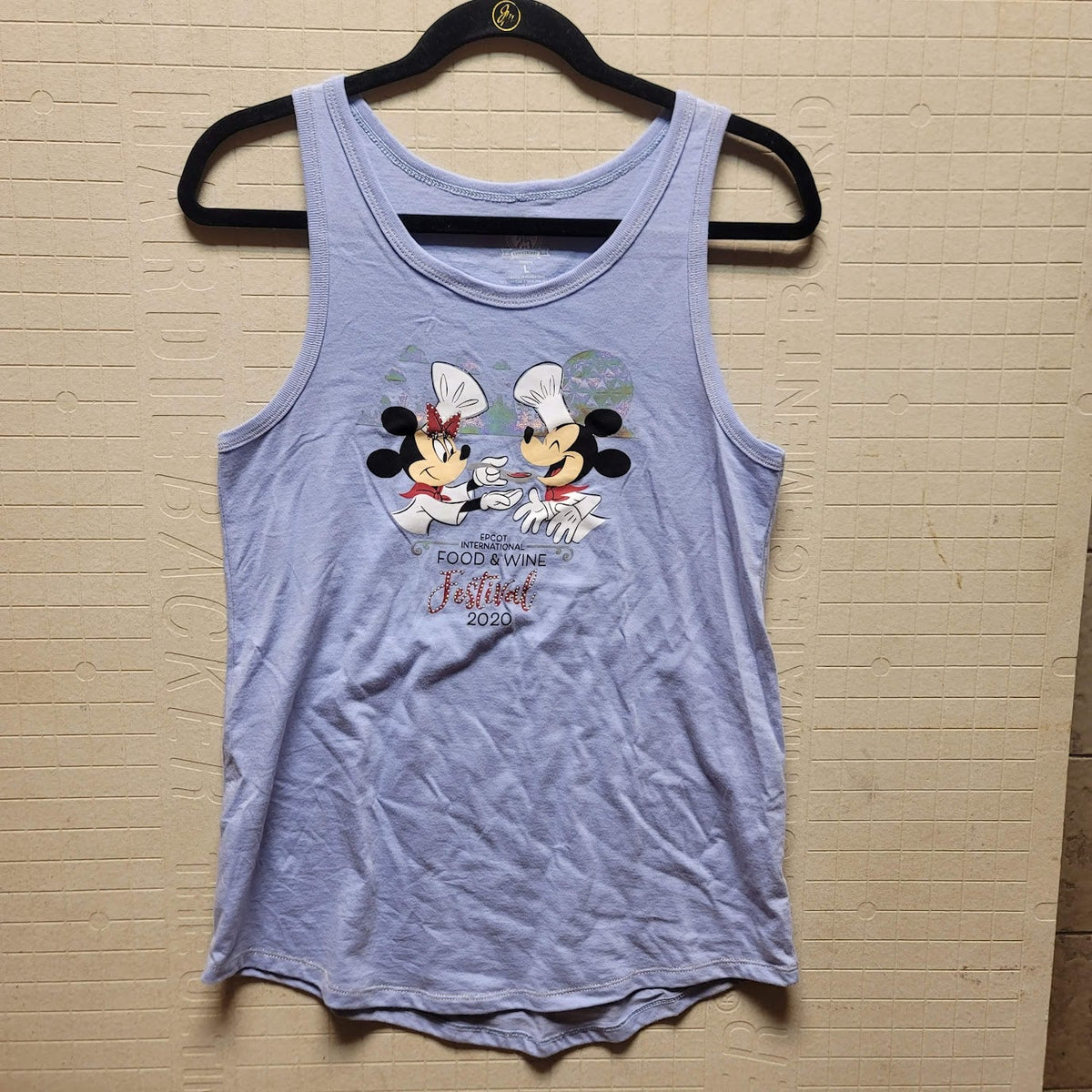 Disney Epcot T-Shirt Large Tank Top Food Wine Festival Blue womens Mickey Minnie