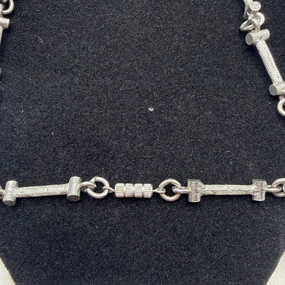 Vintage textured Brutalist Silver Tone Industrial Link Long Necklace Modern