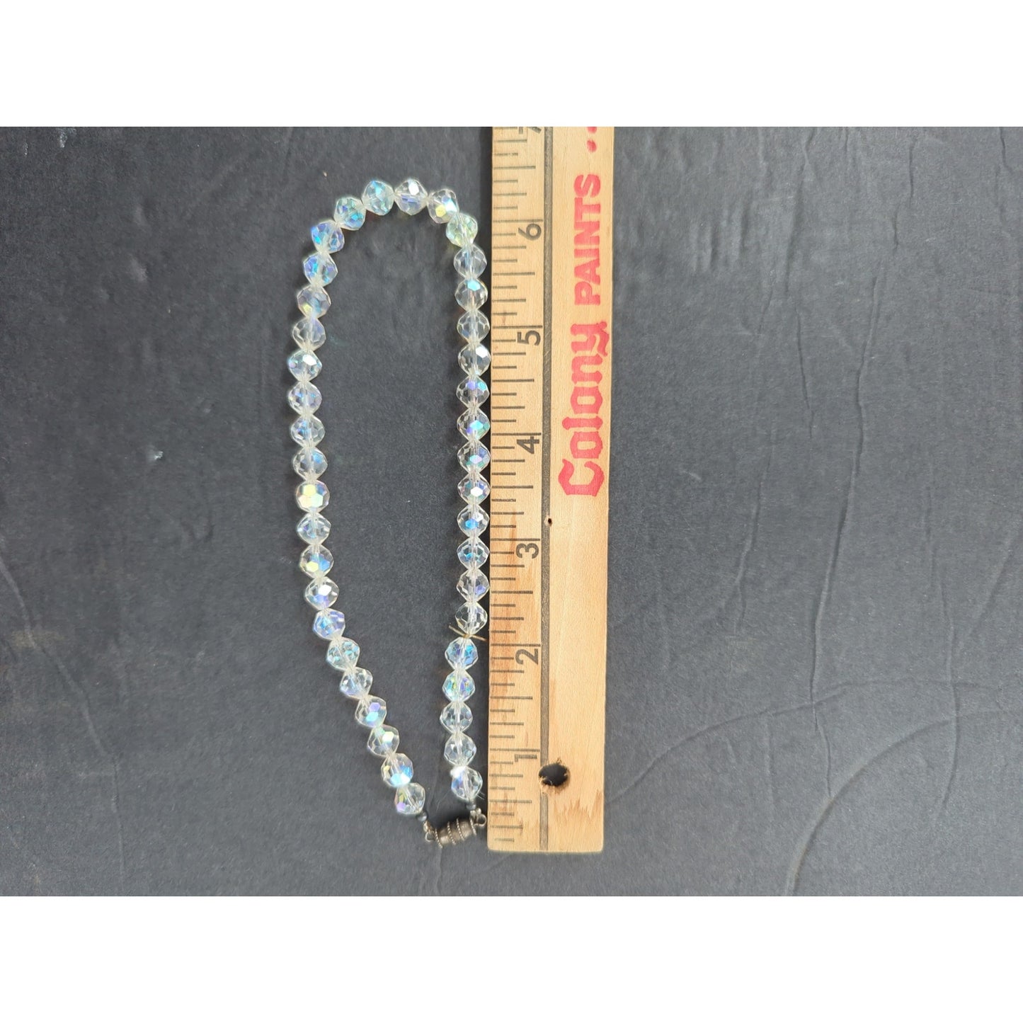 Vintage Clear Aurora Borealis Crystal Bead Necklace Mid-Century Glamour