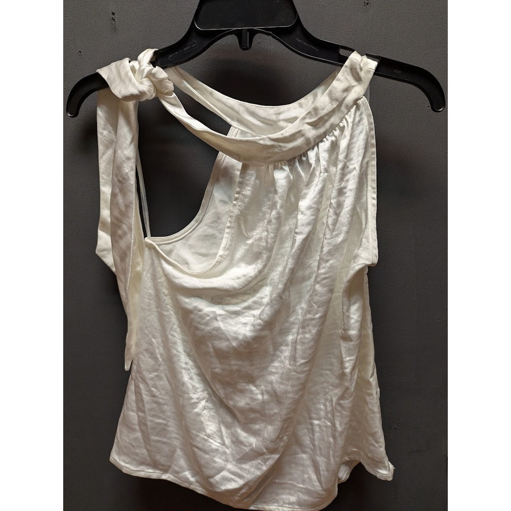 INC | White Satin High Neck Bow Top Size XXS sleeveless round hem side tie NEW