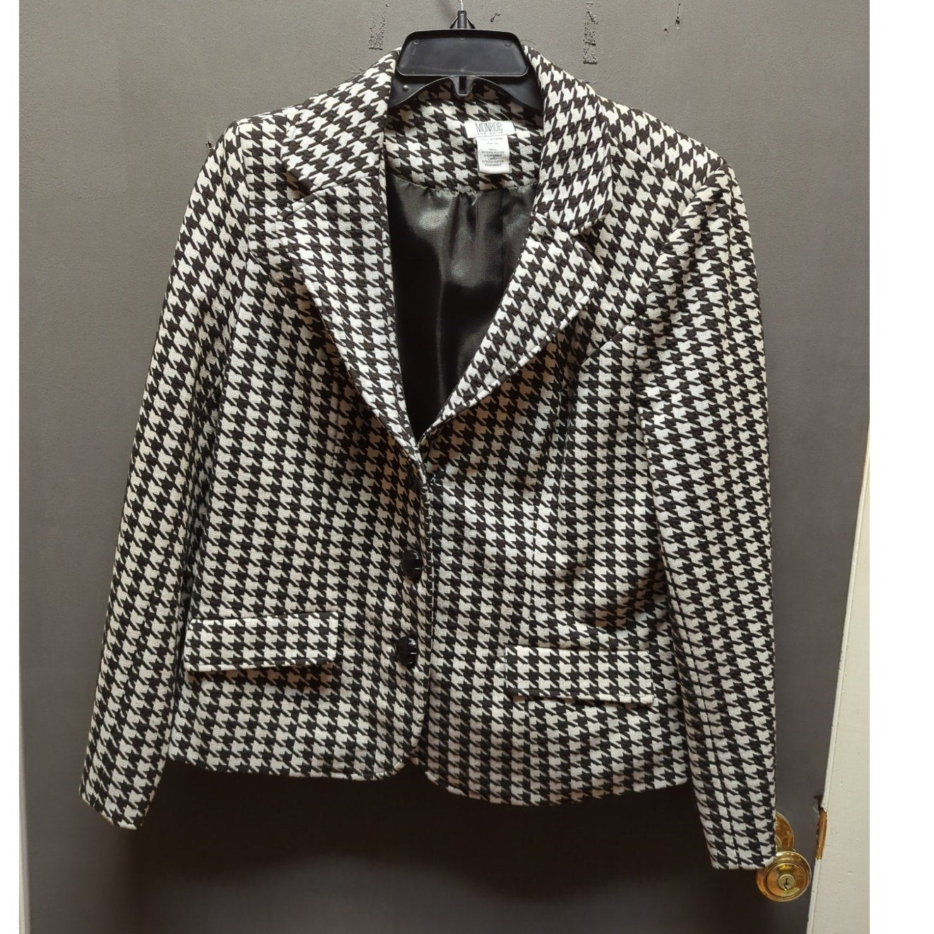 Monroe and Main Size 16 Houndstooth Blazer Black White Vintage 90's Lined button