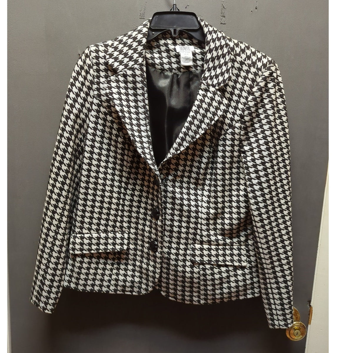 Monroe and Main Size 16 Houndstooth Blazer Black White Vintage 90's Lined button