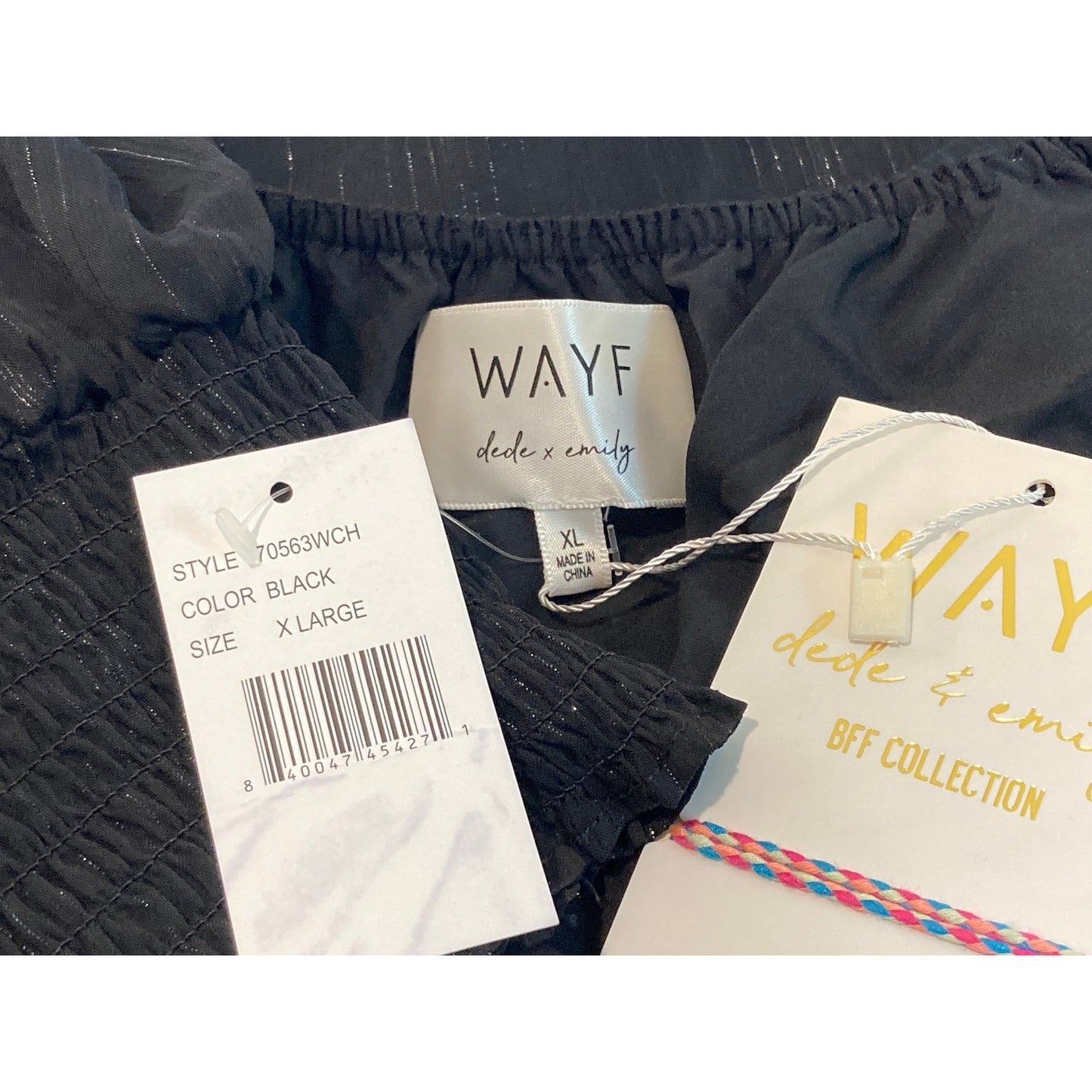 Wayf Dede & Emily Sarah Metallic Off Shoulder Top Sz XL/Extra Large in Black NWT