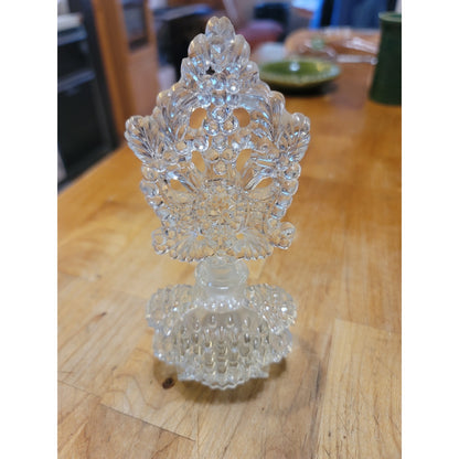 Vintage Clear Cut Glass Perfume Bottle with Large Filigree/Crown Stopper