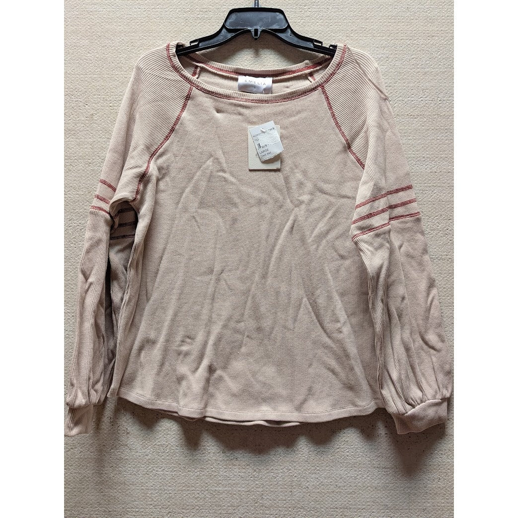 Emelia Size Large Thermal Long Sleeve shirt top Raglan cream Stripe NEW