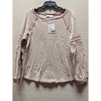 Emelia Size Large Thermal Long Sleeve shirt top Raglan cream Stripe NEW