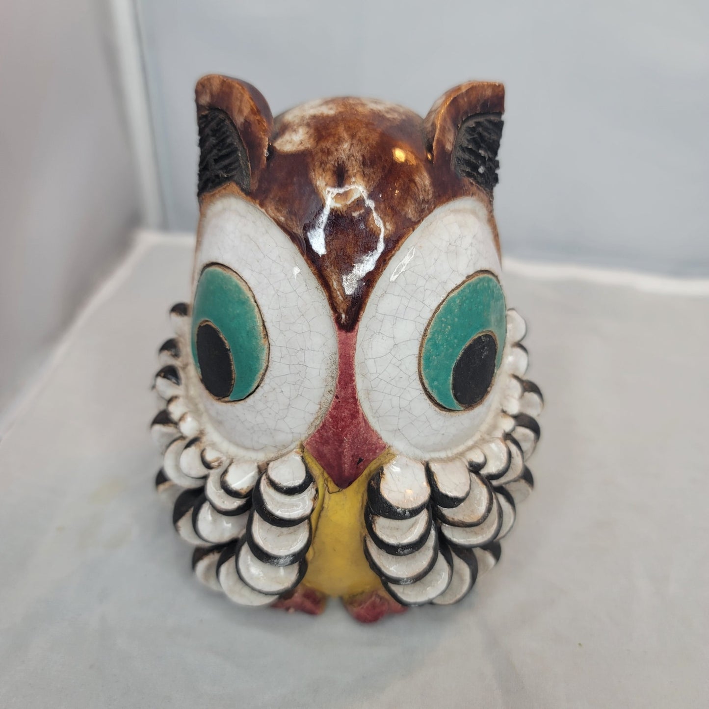 Handmade pottery owl bank big eyes textured cork bottom