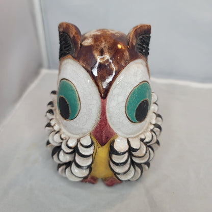 Handmade pottery owl bank big eyes textured cork bottom