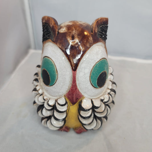 Handmade pottery owl bank big eyes textured cork bottom