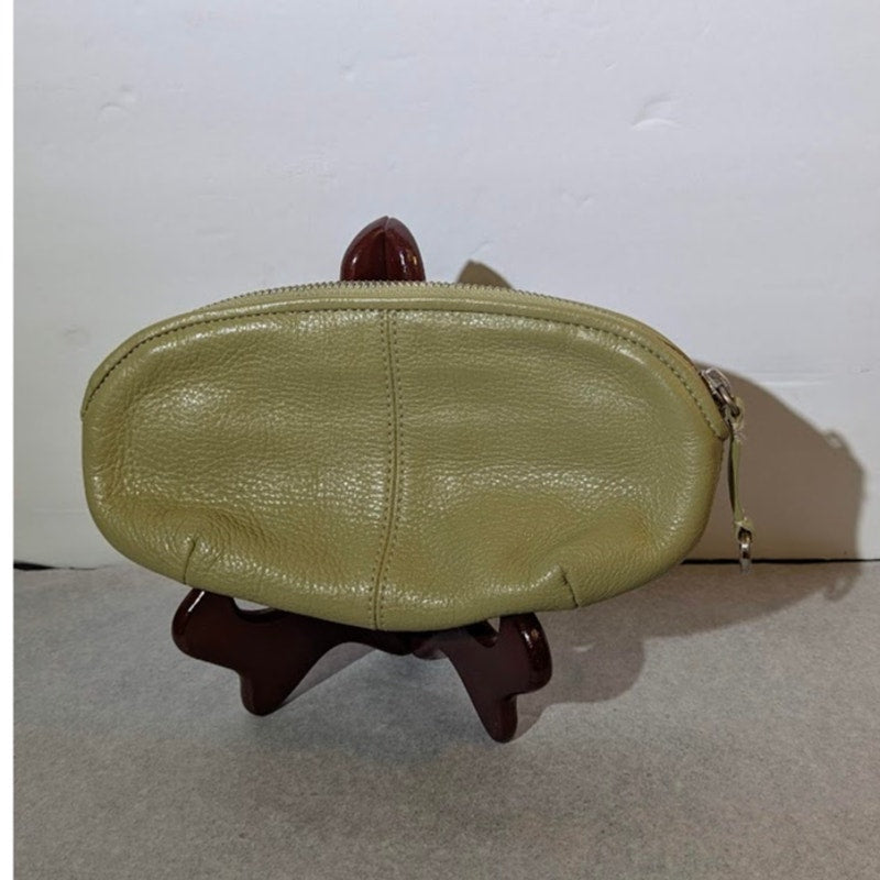 Pebble Leather Pouchette Purse Putty Beige Green Small Clutch 9" x 5"