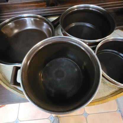 Vintage Asta Enamelware Cookware Set Brown Green Floral West Germany 8pc