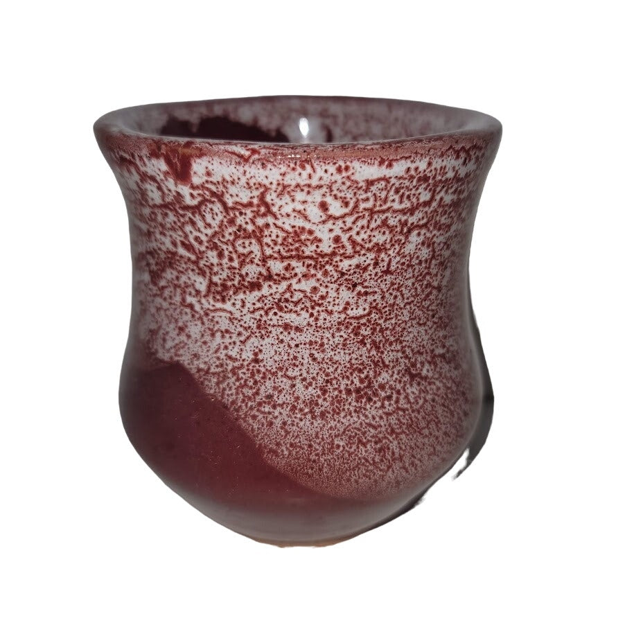 Handmade Art Pottery Vase handleless cup mug Clay Red White Dripware Signed Amy