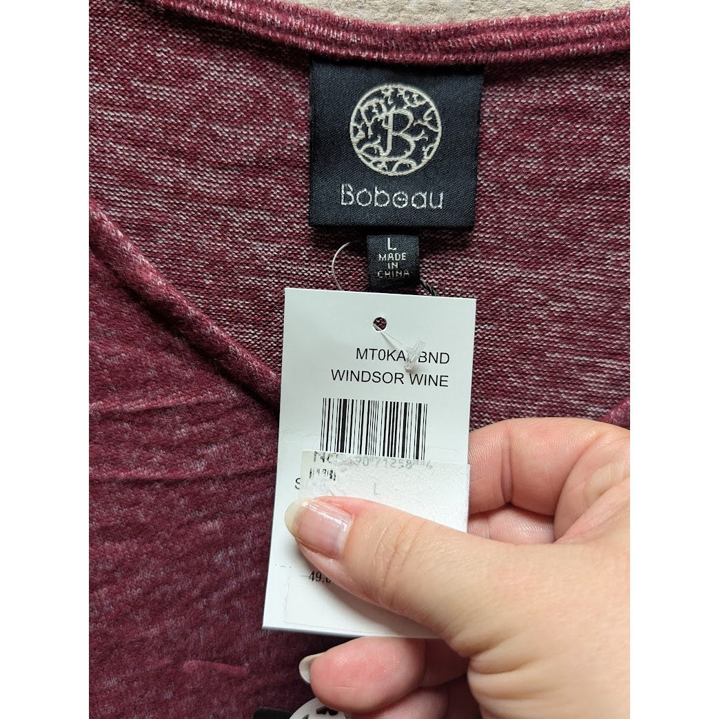 Bobeau Marled Babydoll V-Neck Pullover Top Size LARGE in Windsor Wine NWT