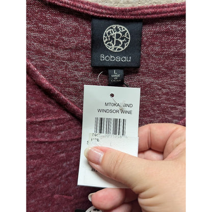 Bobeau Marled Babydoll V-Neck Pullover Top Size LARGE in Windsor Wine NWT
