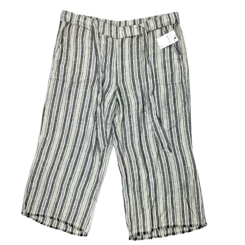 Caslon Cropped Linen Blend Raw Hem Pants Sz Large in Black/Khaki Stripe NWT