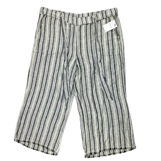 Caslon Cropped Linen Blend Raw Hem Pants Sz Large in Black/Khaki Stripe NWT