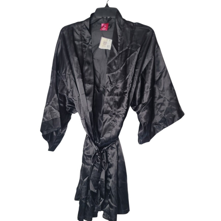 NEW Bottoms out Gal Size XL Black Short belted Robe Sateen Makeup dressing