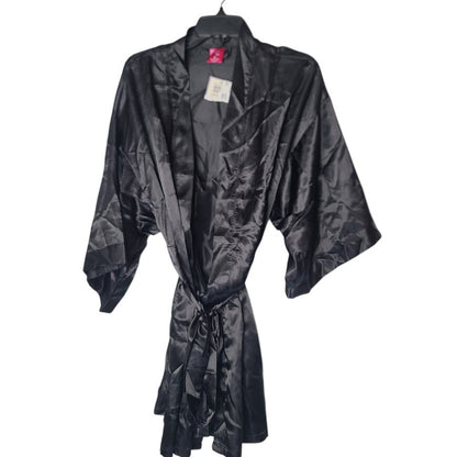 NEW Bottoms out Gal Size XL Black Short belted Robe Sateen Makeup dressing