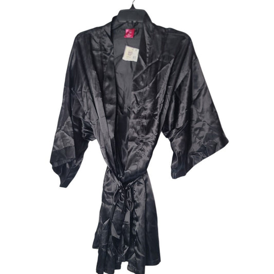 NEW Bottoms out Gal Size XL Black Short belted Robe Sateen Makeup dressing