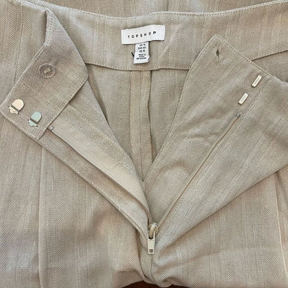 TopShop Herringbone Lightweight Wide Leg High Waist Trousers Sz 10 Oatmeal NWT